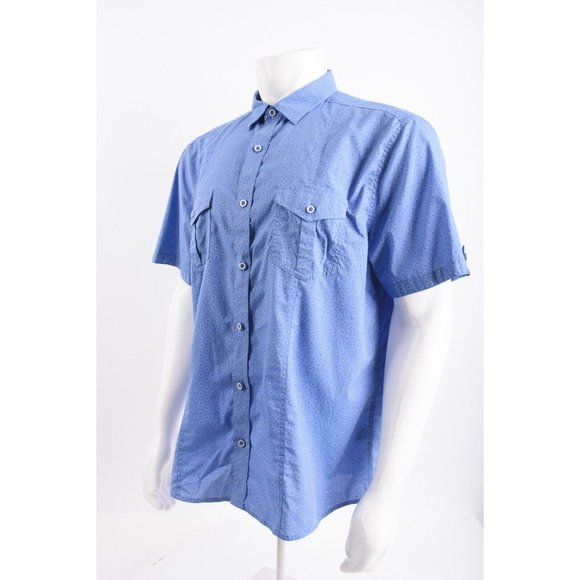 Johnston & Murphy Mens Shirt XL Blue Floral Print Short Sleeve Button Up - Picture 3 of 6